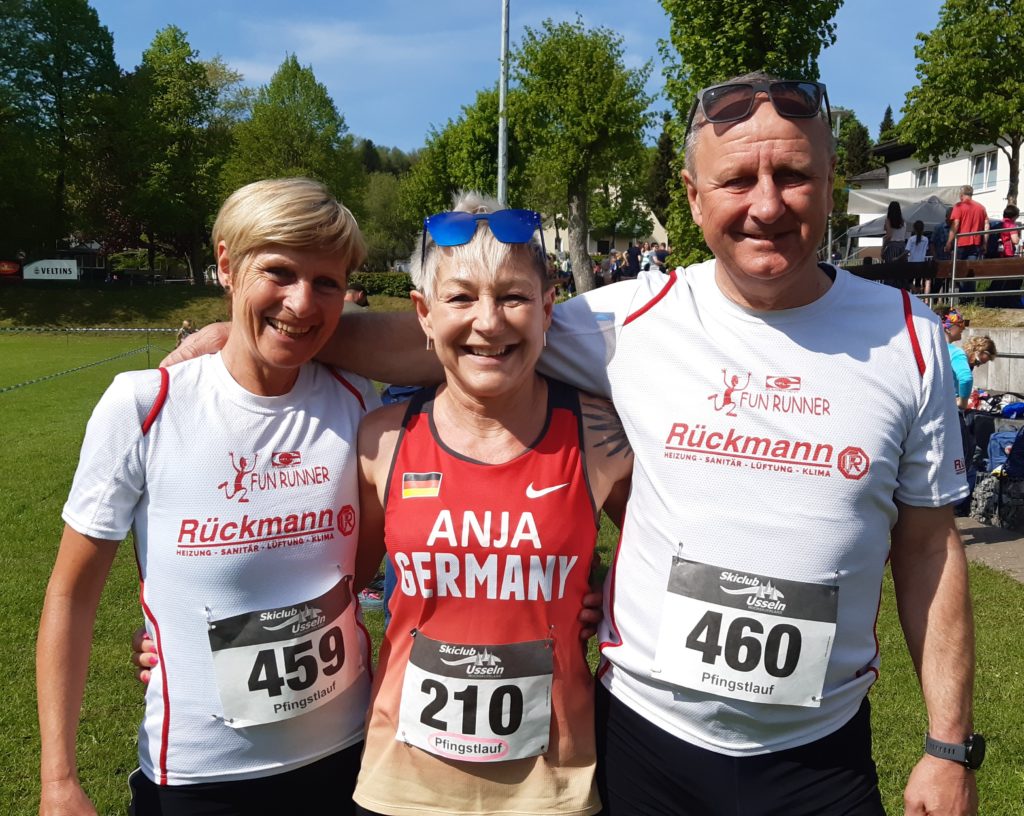 In Ihrer zweiten Heimat gingen Lisa und Achim Geib (5 km) und Anja Rückmann (10 km) beim Pfingstlauf 